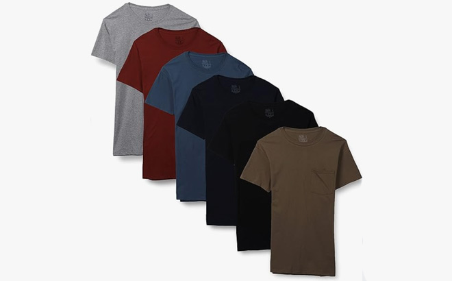 6 Pack Fruit of the Loom Mens Short Sleeve Pocket T Shirt