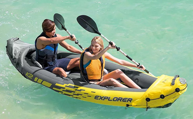 A Couple Enjoying a Ride on Intex 2 Person Inflatable Kayak