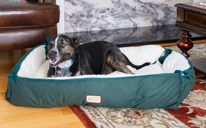 A Dog is Laying in Armarkat Laurel Pet Bed