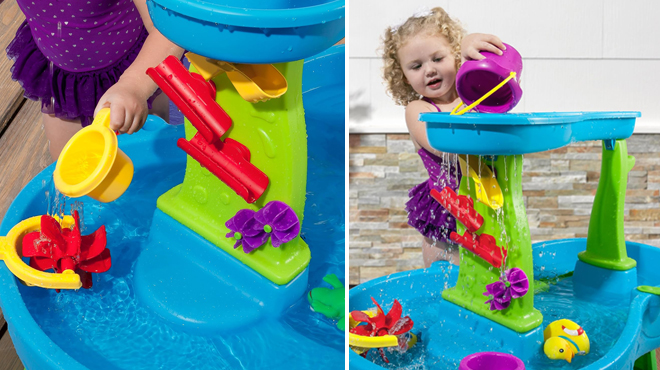 A Kid Playing with Step2 Rain Showers Splash Pond Toddler Water Table