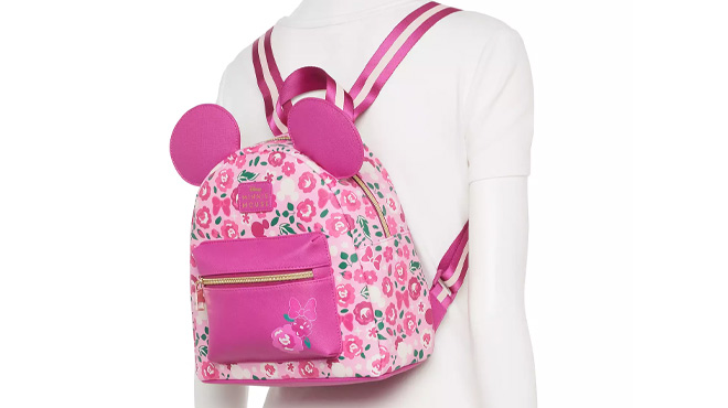 A Mannequin Wearing Disney Minnie Mouse Pink Floral Print Mini Backpack