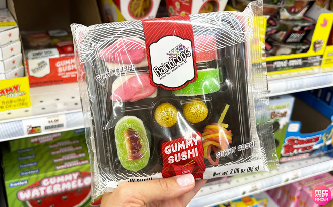 A Person Holding Raindrops Gummy Sushi