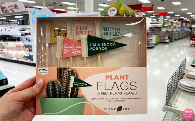 A Person Holding a Box of NPW Plant Flags Lawn Decor