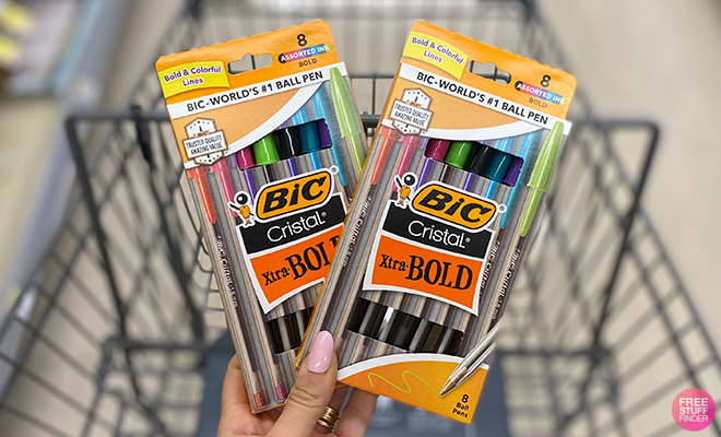 A Person Holding the BIC Xtra Bold Fashion Ballpoint Pens in Front of a Cart at Walgreens
