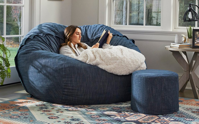 A Person Resting on a Lovesac Bean Bag