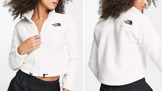 A Woman Wearing The North Face Shispare Cropped Full Zip Fleece
