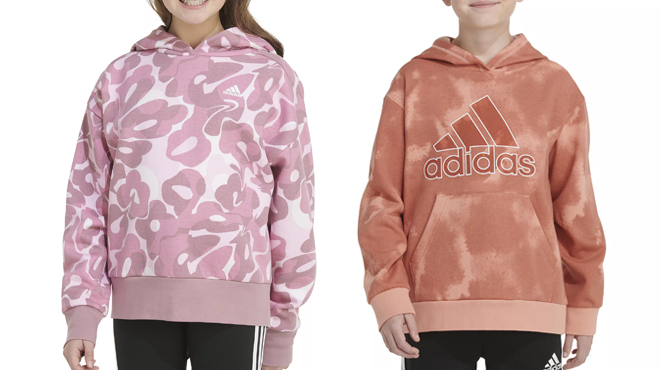 Adidas Girls Essentials Sportswear Hoodie and Adidas Boys Long Sleeve Fluidity Hoodie Pullover