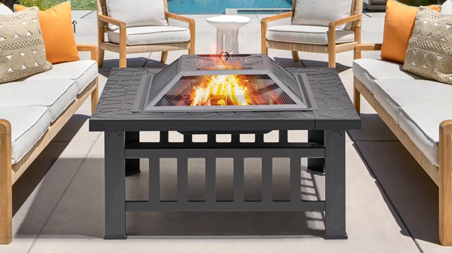 Alden Design Outdoor 32 Inch Square Metal Fire Pit