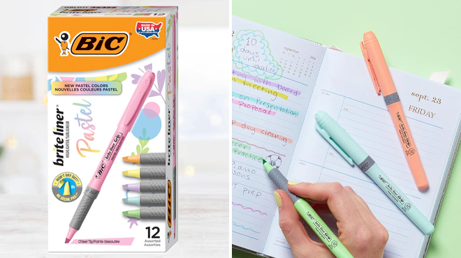 BIC Brite Liner Grip Pastel Highlighters 12 Count