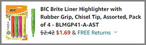 BIC Brite Liner Highlighters 4 Count at Amazon