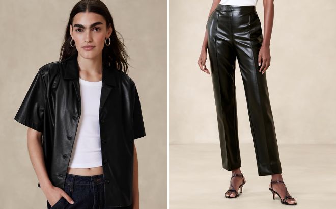 Banana Republic Factory Vegan Leather Shirt and Vegan Leather Tapered Pant