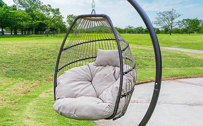 Barton Black Wicker Egg Shaped Patio Swing Chair