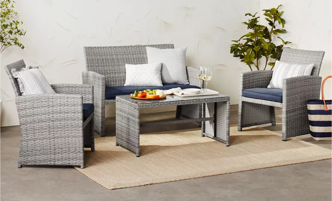 Best Choice Products 4 Piece Outdoor Wicker Patio Conversation Furniture Set