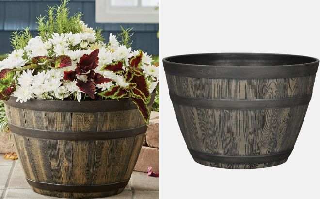 Better Homes Gardens Brown Resin Whiskey Barrel Planter