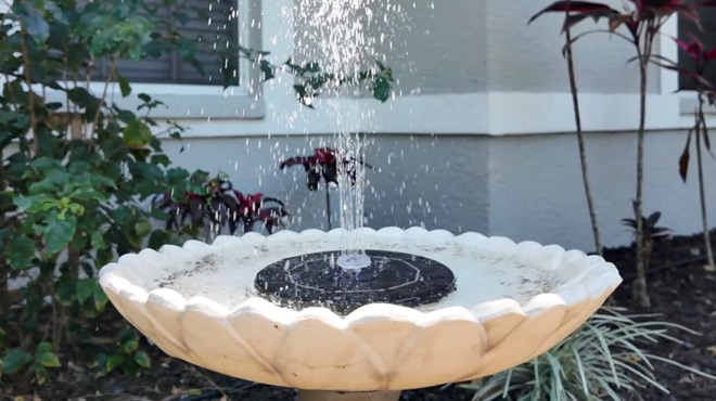 Bird Bath with BellHowell Rechargeable Solar Fountain