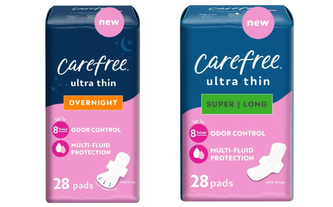 Carefree Ultra Thin Overnight and Super Long Pads with Wings