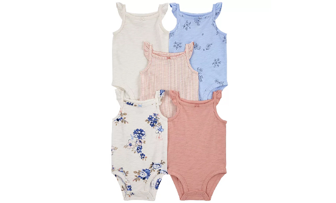 Carters Baby Girl 5 Pack Floral Flutter Bodysuits