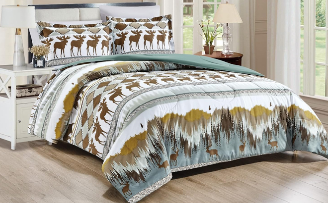 Chezmoi Collection 3 Piece King Wildlife Moose Comforter Set