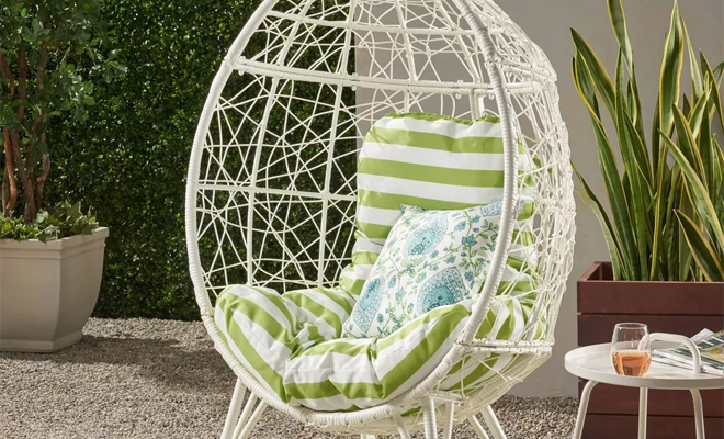Christopher Knight Home Gianni Wicker Teardrop Chair in the White and Green Color