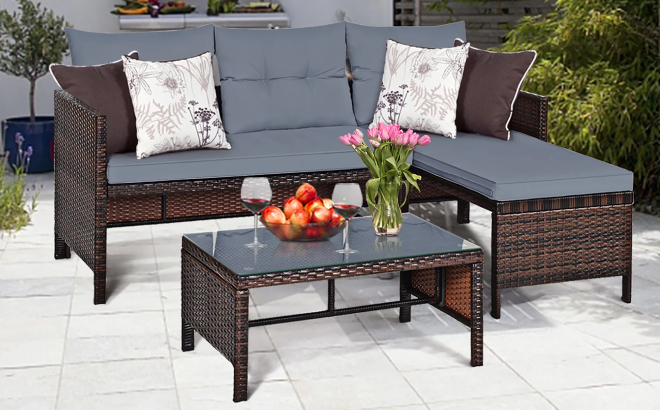 Costway 3 Piece Patio Wicker Rattan Conversation Set