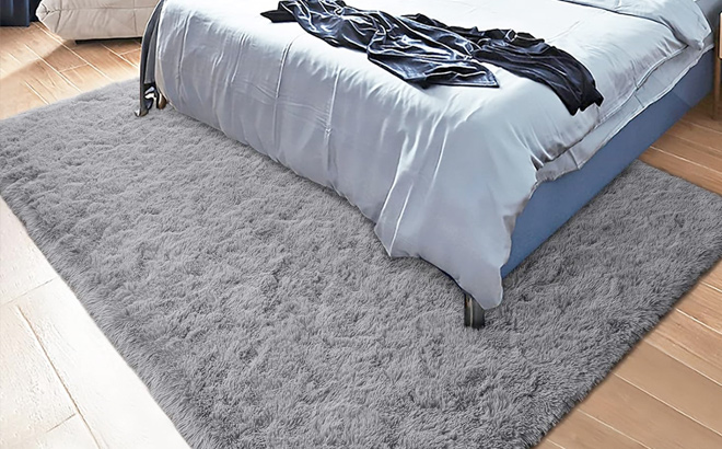 DETUM Grey Rug 5x8 Feet Fluffy Gray Area Rugs for Bedroom Shaggy