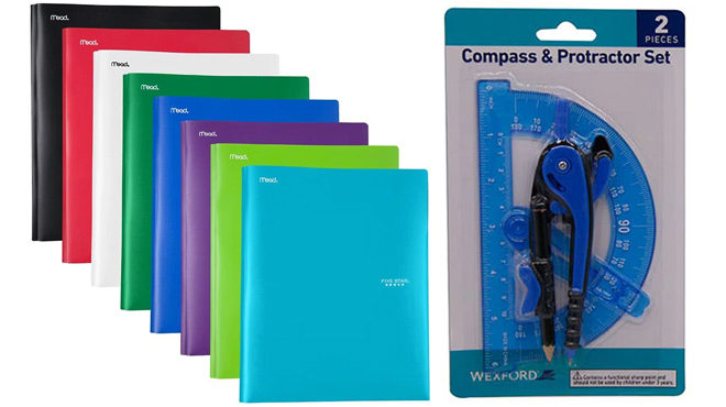 Five Star Pocket and Prong Folder and Wexford Compass Protractor Set