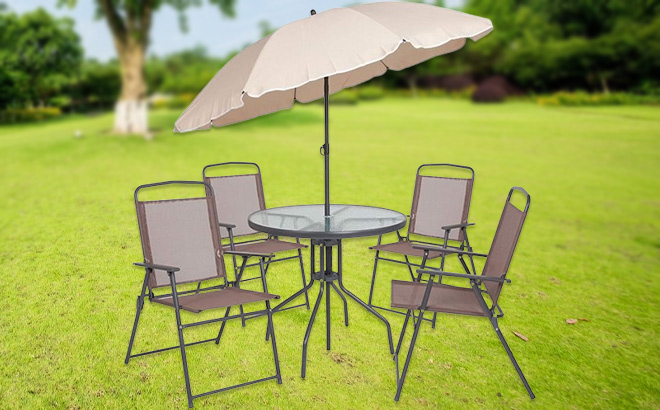 Flash Furniture Nantucket 6 Piece Patio Dining Set with Glass Table