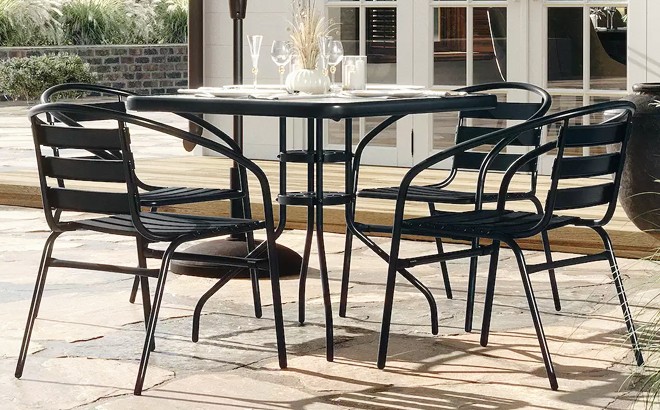 Flash Furniture Square Patio Table Slat Back Chair 5 piece Set