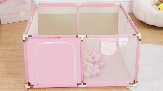 Foldable Safety Baby Playpen in Pink