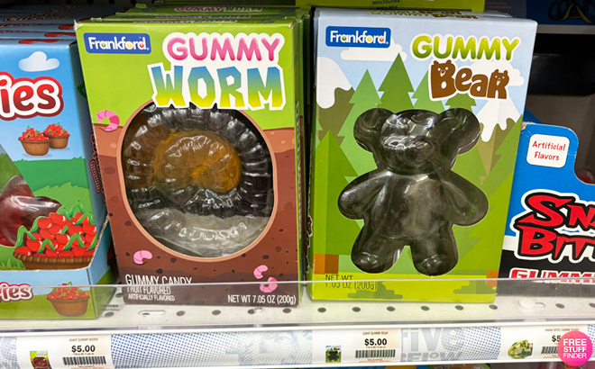 Frankford Gummy Worm and Gummy Bear on a Shelf at Five Below