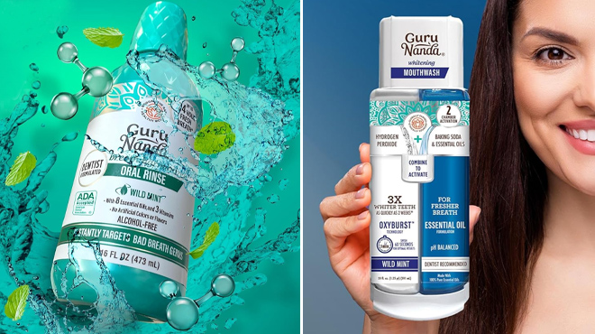 GuruNanda Oral Rinse Mouthwash and GuruNanda Dual Barrel Oxyburst Whitening Mouthwash