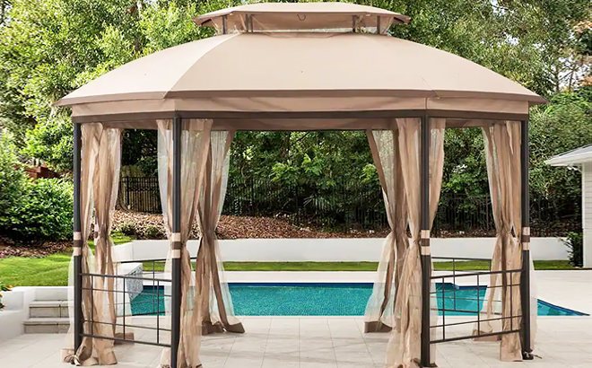 Hampton Bay Seagrove Octagonal Steel Frame Gazebo with Tan Canopy