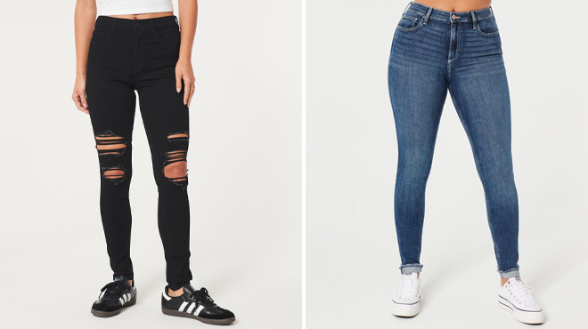 Hollister High Rise Ripped Black Super Skinny Jeans and Curvy High Rise Medium Wash Super Skinny Jeans