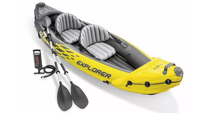 Intex Explorer K2 2 Person Inflatable Kayak with Oars and Air Pump Yellow
