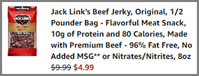 Jack Links Beef Jerky Original Bag Final Price at Amazon