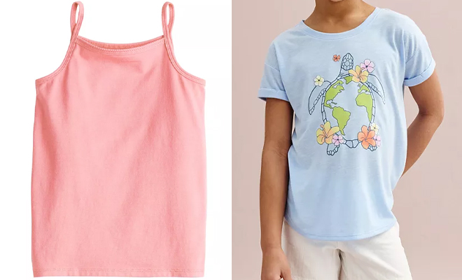 Jumping Beans Girls Essential Cami Tank Top and Roll Cuff Graphic Tee in Regular Plus Size