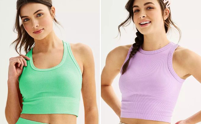 Juniors SO High Scoopneck Cropped Tank and Seamless High Neck Tank Top