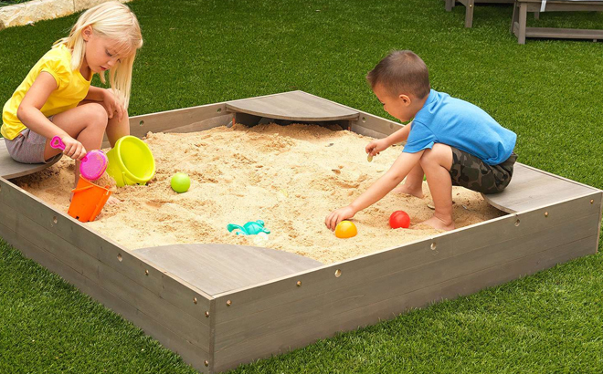 Kids Playing in the KidKraft Backyard Sandbox