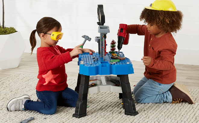 Kids Playing with Pretend Play Kids Workbench