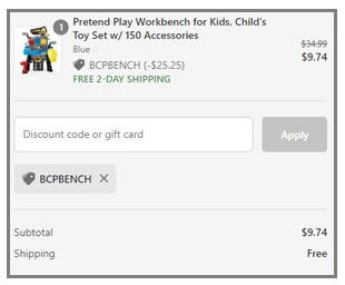 Kids Workbench Order Summary