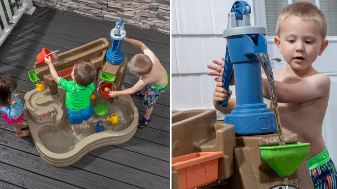 Kids playing with Step2 Pump Splash Discovery Pond Toy