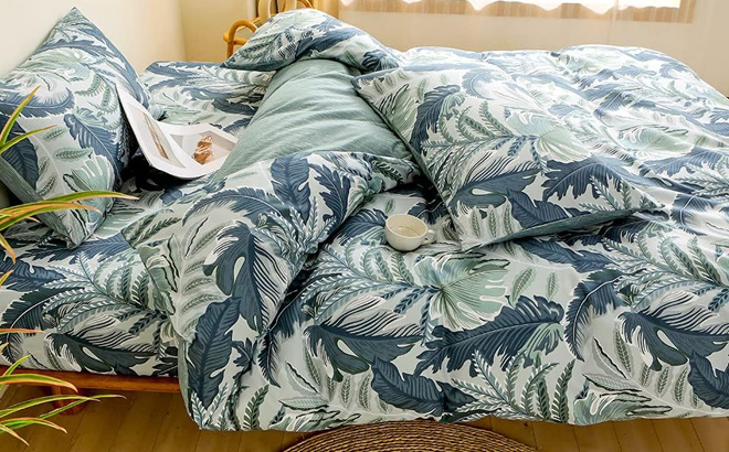 Koudi Queen Palm Leaves 3 Piece Duvet Cover Set