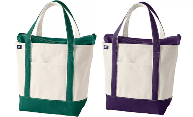 Lands End Natural Zip Top Canvas Tote Bags in Two Colors
