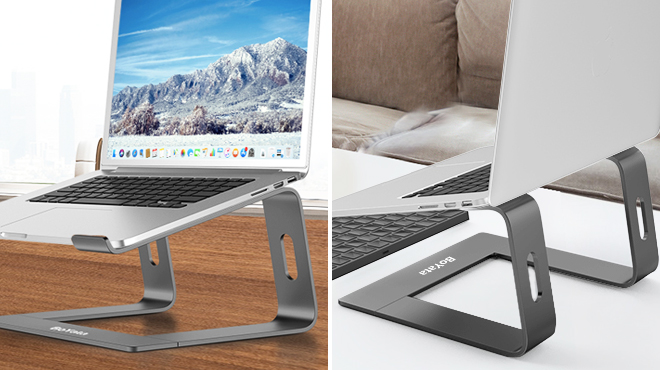 Laptop Stand with Laptop on a Desk
