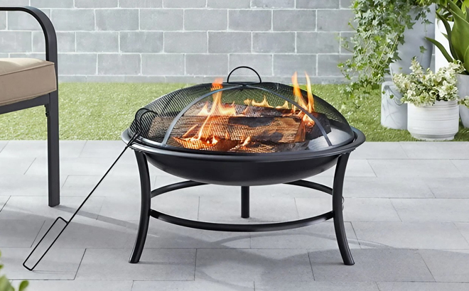 Mainstays 26 Inch Round Iron Outdoor Wood Burning Fire Pit