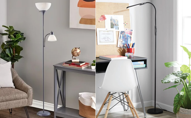 Mainstays Silver Combo Floor Lamp With Reading Lamp