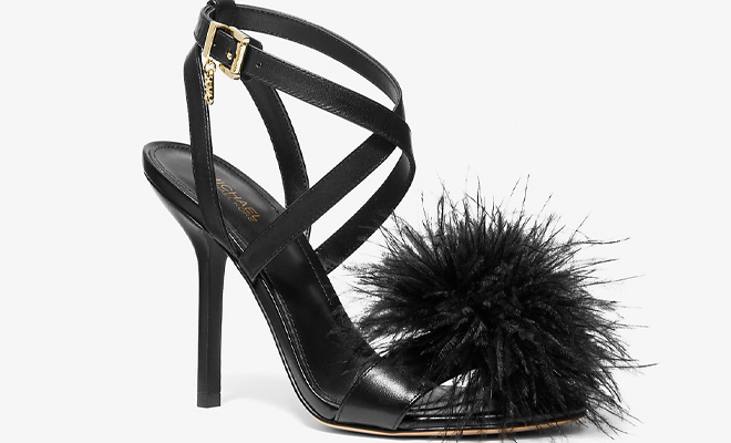 Michael Kors Whitby Feather Trim Leather Sandal