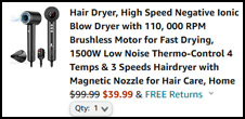 MiroPure Hair Dryer Order Summary