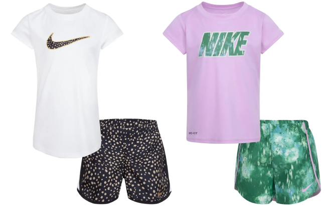 Nike Girls Logo T Shirt Shorts Set and Dri FIT Sprint T Shirt Shorts Set