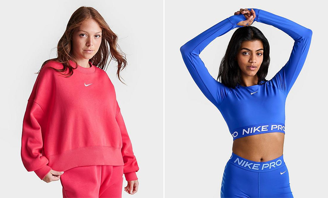 Nike Sportswear Phoenix Fleece Oversized Crewneck Sweatshirt and Nike Pro 365 Dri fit Cropped Long sleeve T shirt